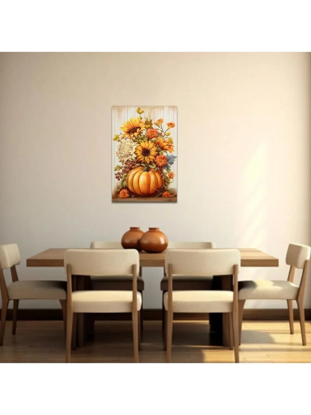 Autumn Pumpkin & Sunflower Canvas Art Print for Thanksgiving Decor - Fall